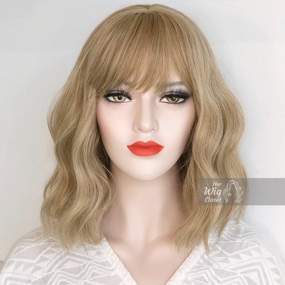Ashy Blonde Wavy Wig with Bangs | Alicia - Picture 2 of 12